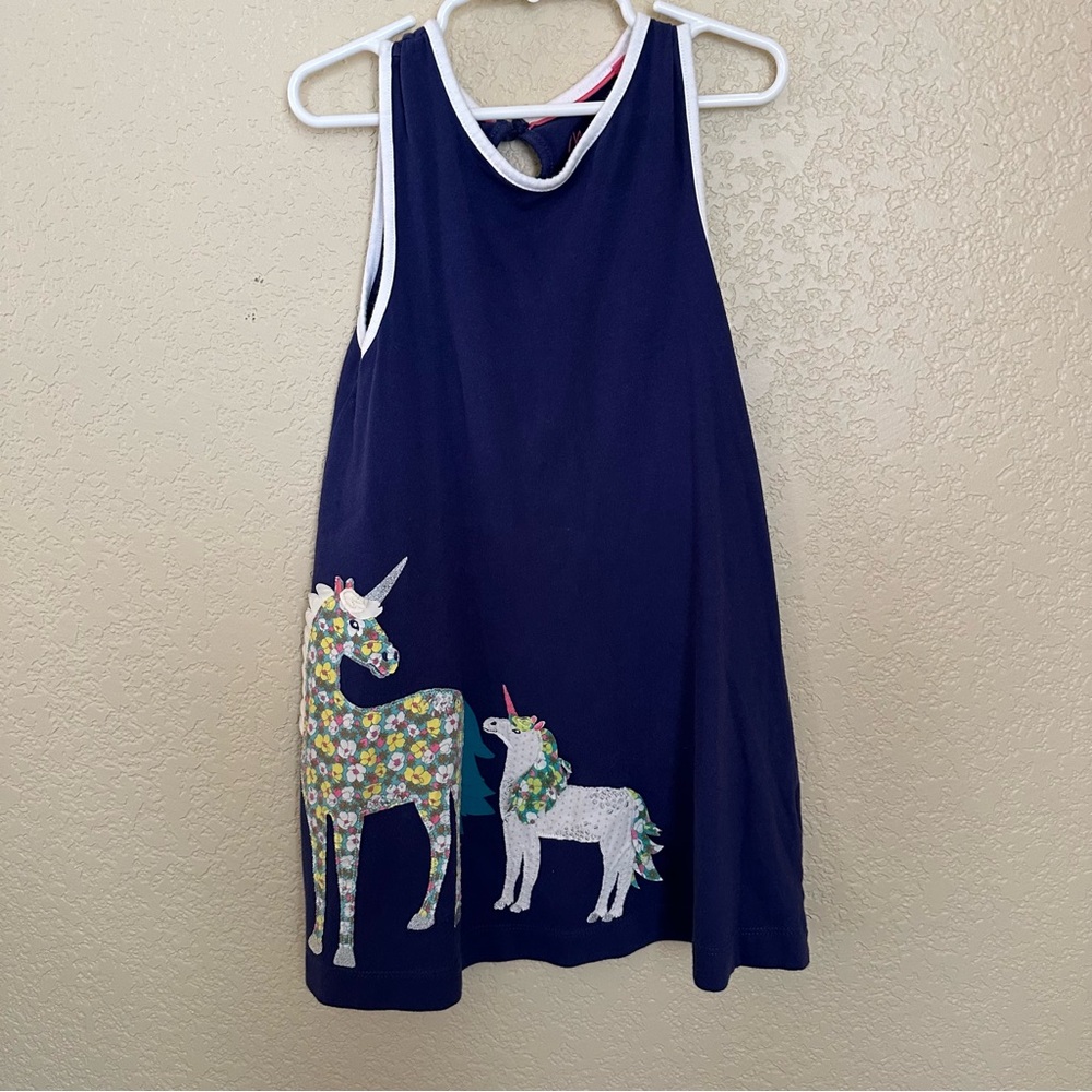 Mini Boden Navy and White Unicorn Appliqué Dress